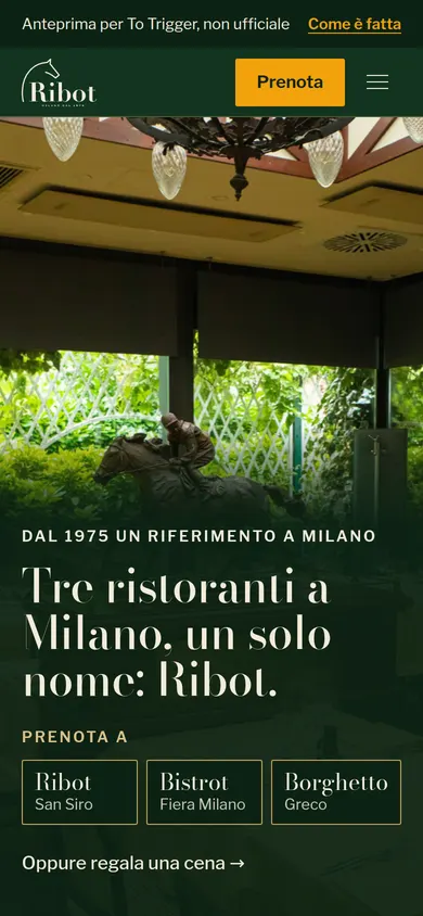 La prima schermata della home rifatta sul telefono: la veranda col bronzo e il titolo sul verde